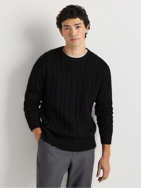 Quince Australian Merino Wool Cable Crewneck Sweater black